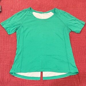 lululemon athletica women’s vintage (fit is large)Green Striped Short Sleeve Tee